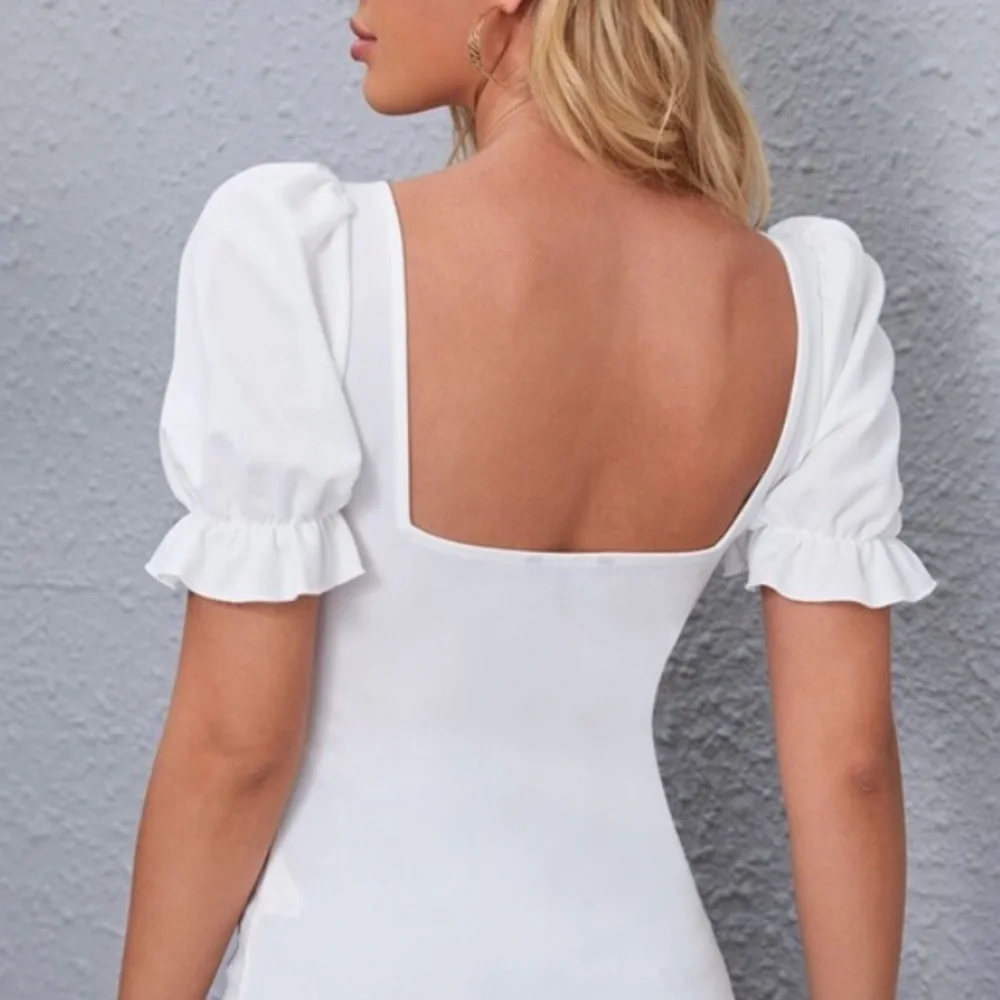 Boho Black  Sweetheart Puff Sleeve Ruffle Top - Picture 6 of 11